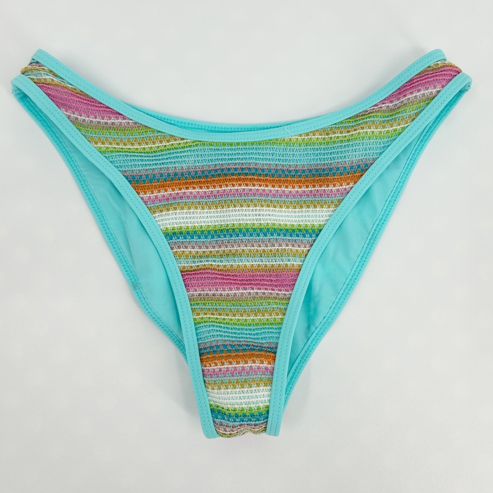 NWT Seamoly Womens Colorblock Striped Crochet Bikini Swim Bottoms Size XS Blue‎